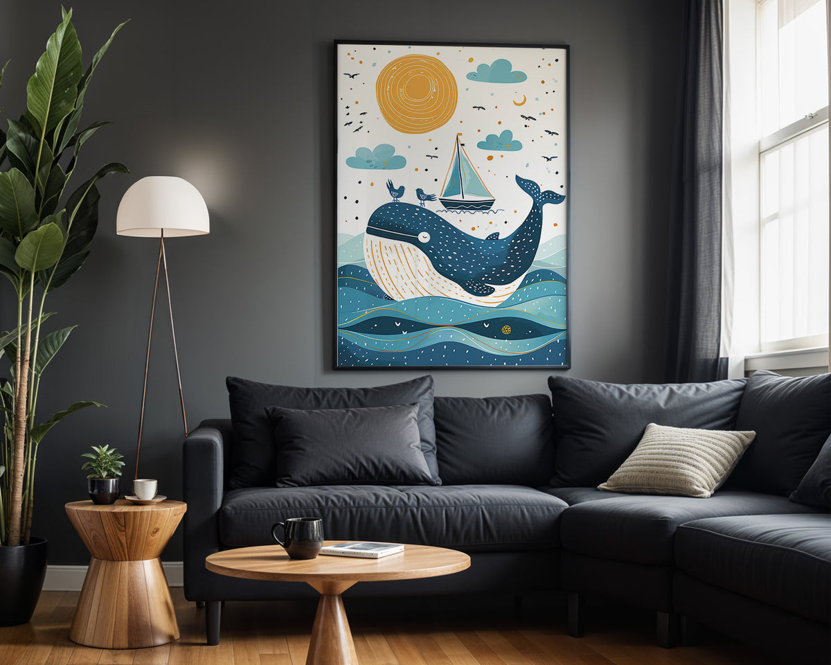 Whale Wishes kids nursery wall art – alternate room view